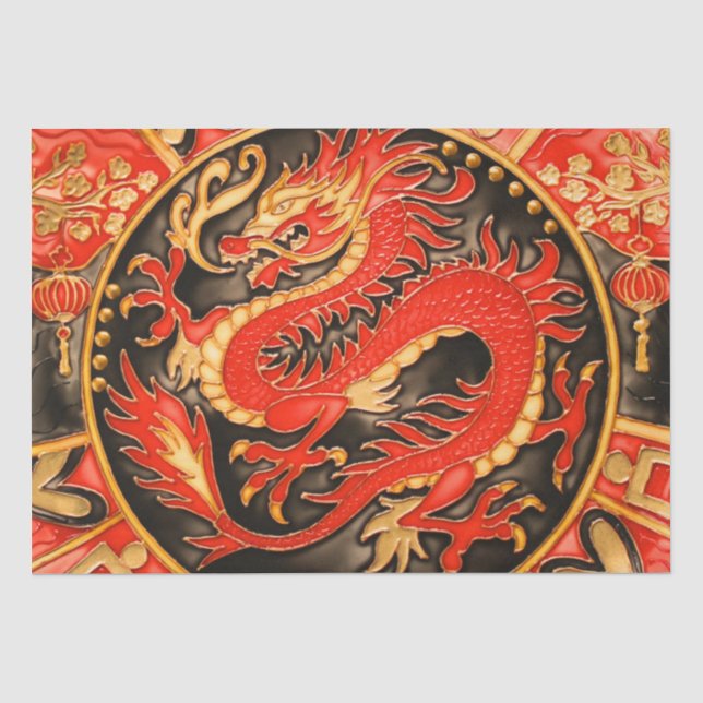 Traditionelles chinesisches Drachenrotes Gold-Deko Seidenpapier (Vorderseite)