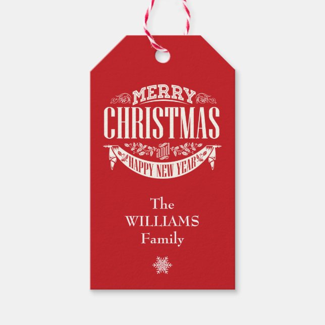 Traditionelles Classic Red Merry Weihnachts-Foto Geschenkanhänger (Vorderseite)