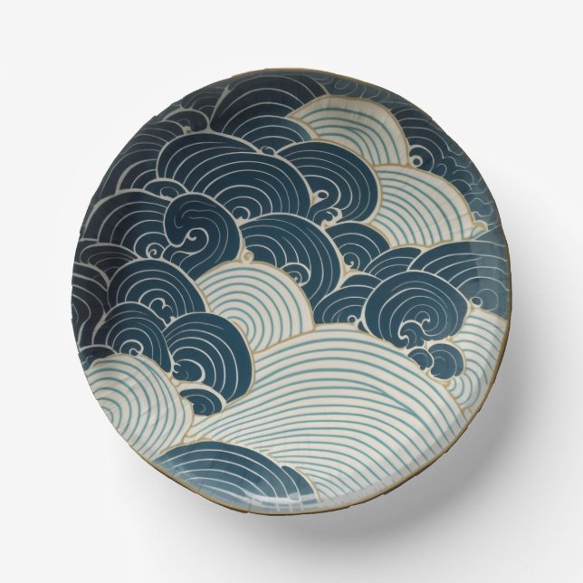 Traditionelles Design der japanischen Blue Wave Ke Pappteller (Vorderseite)