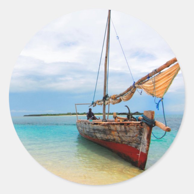 Traditionelles Dhow, Sansibar, Tansania Runder Aufkleber (Vorderseite)
