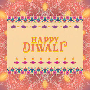 Traditionelles Diwali Floral und Diya Design Postkarte
