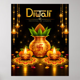 Traditionelles Diwali Kalash und Diyas Festival De Poster