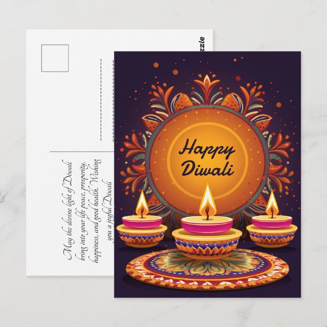 Traditionelles Diwali mit Diyas Postkarte (Vorne/Hinten)