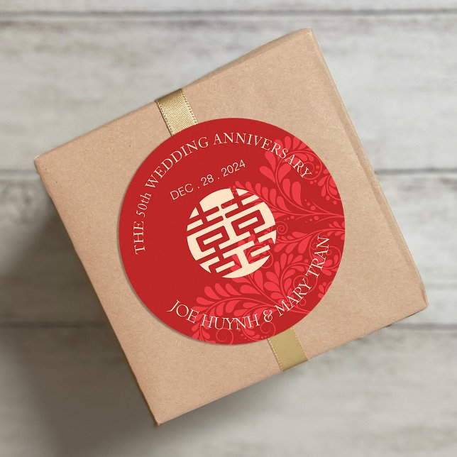 Traditionelles doppeltes Glück Hochzeitstag Runder Aufkleber (Von Creator hochgeladen)