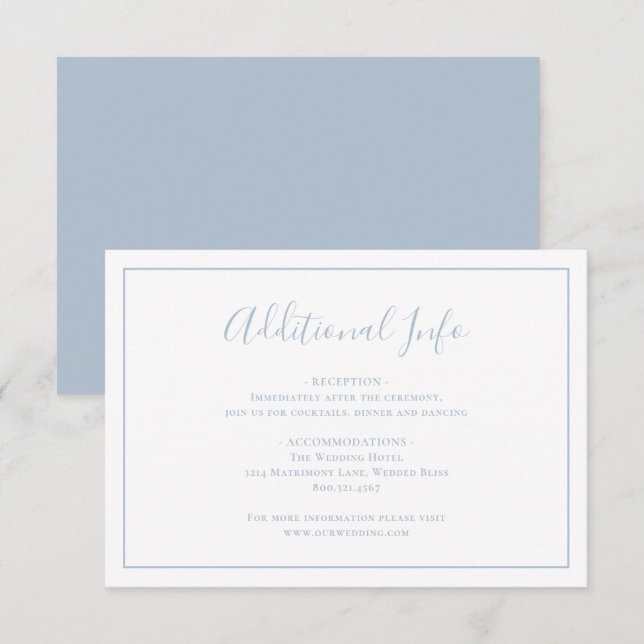 Traditionelles Dusty Blue Elegante Hochzeit Begleitkarte (Vorne/Hinten)