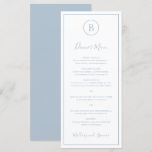 Traditionelles Dusty Blue Elegante Hochzeit Menükarte