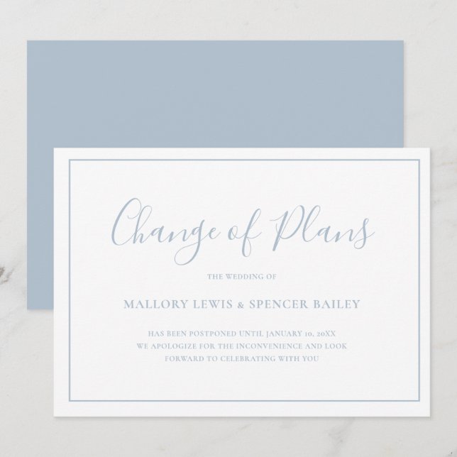 Traditionelles Dusty Blue Elegante Hochzeit Save The Date (Vorne/Hinten)