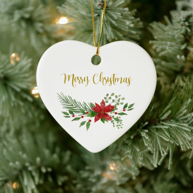 Traditionelles & elegantes Poinsettia Weihnachtsfe Keramik Ornament (Baum)
