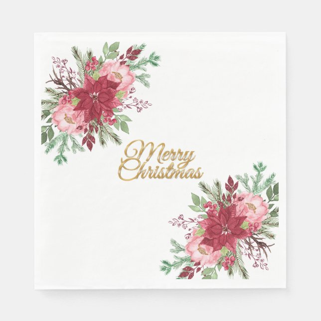 Traditionelles elegantes Weihnachtsfest Poinsettia Serviette (Vorderseite)