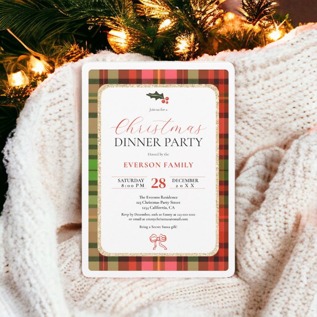 Traditionelles, festliches Kariertes Weihnachtsfes Einladung (Traditional Red Festive Plaid Christmas Party Invitation)