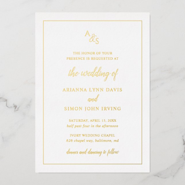 Traditionelles formales Monogramm-HochzeitGold Folieneinladung (Vorderseite)