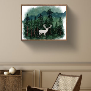 Traditionelles Frohe Weihnachten Rentier im Wald Poster