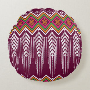 Traditionelles geometrisches ethnisches Muster Rundes Kissen