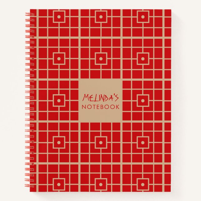 Traditionelles geometrisches Muster aus Rot und Go Notizbuch (Vorderseite)