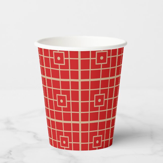 Traditionelles geometrisches Muster aus Rot und Go Pappbecher (Vorderseite)