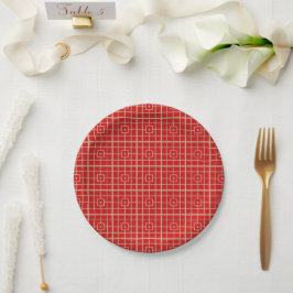 Traditionelles geometrisches Muster aus Rot und Go Pappteller