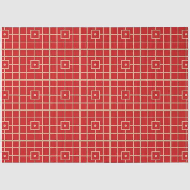 Traditionelles geometrisches Muster aus Rot und Go Seidenpapier (Vorderseite)