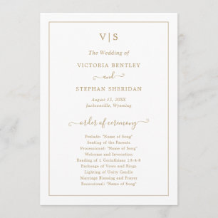 Traditionelles Gold-Monogramm Elegante Hochzeit Programm
