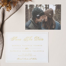 Traditionelles goldweißes Foto Save the Date Folieneinladung