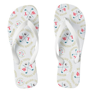 Traditionelles Golfer-Logo stilvoll weiß gestempel Flip Flops