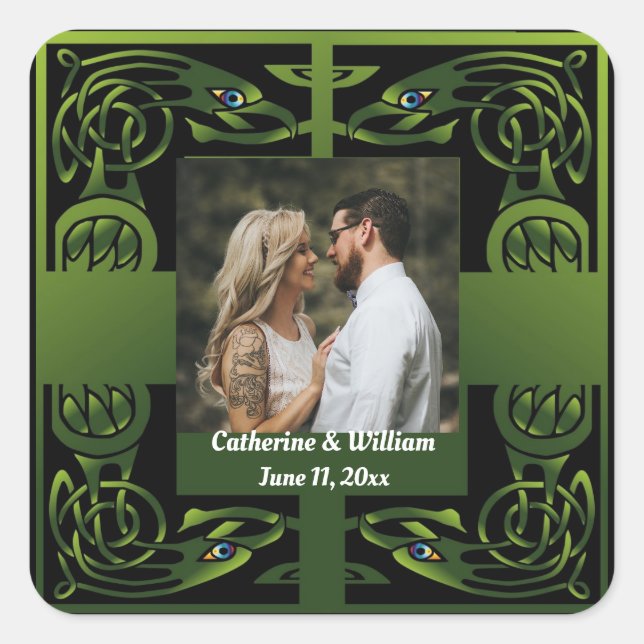 Traditionelles Green Irish Celtic Design Quadratischer Aufkleber (Vorderseite)
