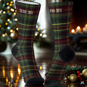 Traditionelles Grün & Burgund Weihnachten Karierte Socken