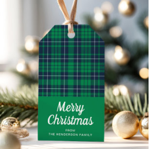 Traditionelles Grün Kariert frohe Weihnachten Geschenkanhänger