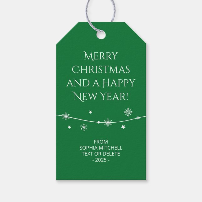 Traditionelles Grün - Schneeflockenpräsente Tags Geschenkanhänger (Vorderseite)