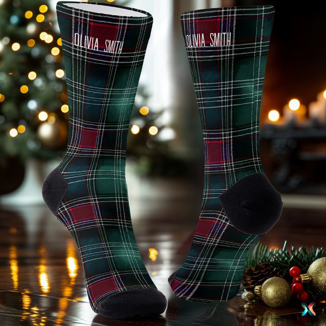 Traditionelles Grün und Burgund Weihnachten Karier Socken (Von Creator hochgeladen)