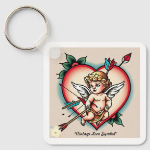 Traditionelles Herz mit Cupid Schlüsselanhänger