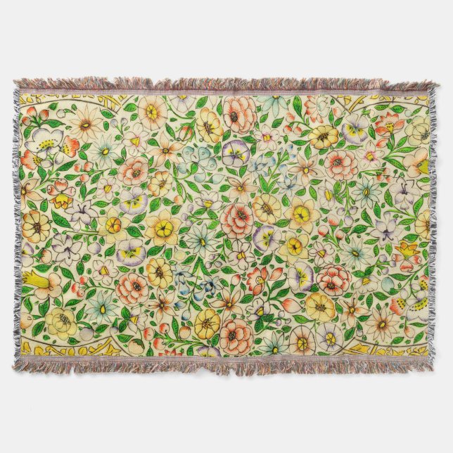 Traditionelles indisches Frühlingsblumendesign Decke (Vorderseite)
