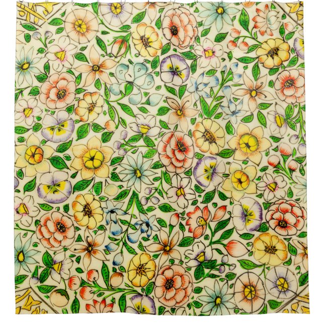 Traditionelles indisches Frühlingsblumendesign Duschvorhang (Vorderseite)