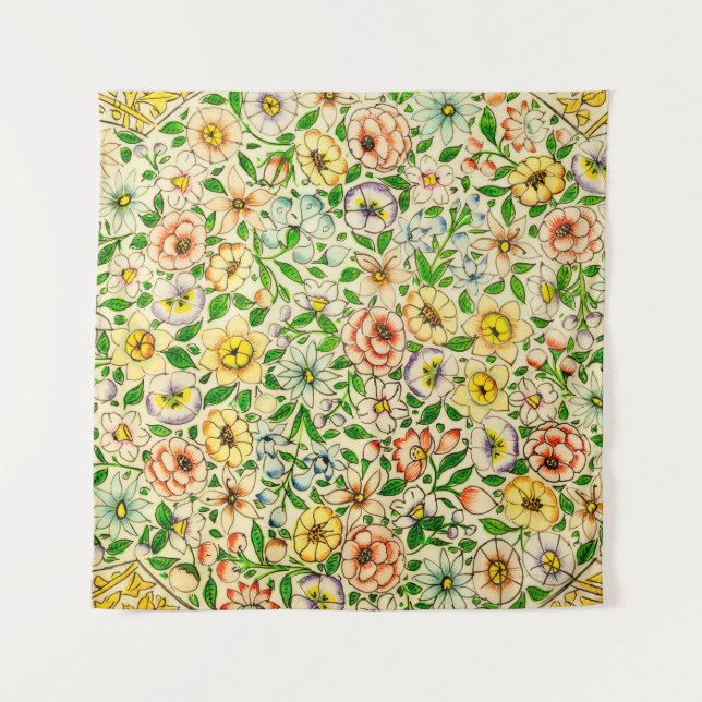 Traditionelles indisches Frühlingsblumendesign Wandteppich (Vorderseite)