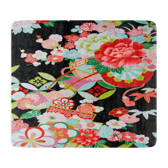 Traditionelles japanisches Blumenglas Schwarzer Bl Schneidebrett (Vorderseite)