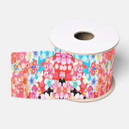Traditionelles japanisches Kimono Floral Pink Blau Ripsband