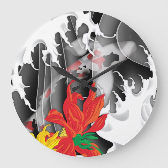 Traditionelles japanisches Koi unter Wasser Große Wanduhr (Vorderseite)