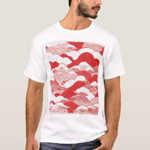 Traditionelles japanisches Musterdesign Blau Geome T-Shirt