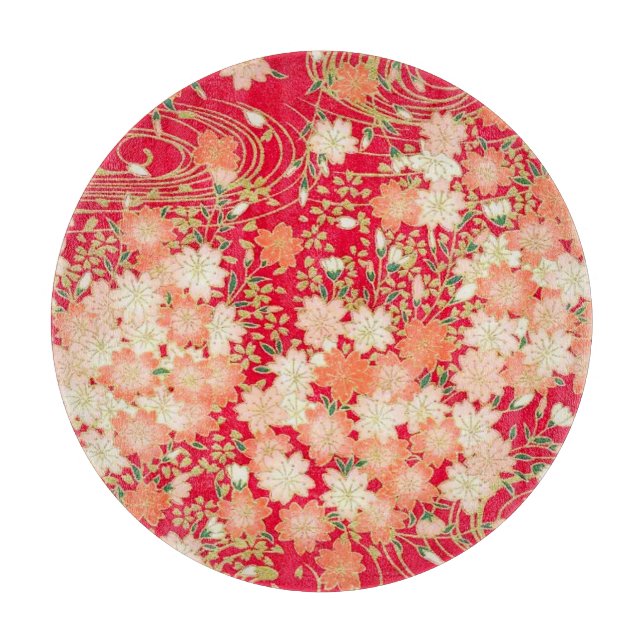 Traditionelles japanisches Sakura Red Gold Glas Schneidebrett (Vorderseite)