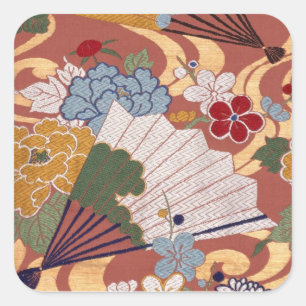 Traditionelles japanisches Stoffdesign Square Stic Quadratischer Aufkleber