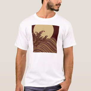 Traditionelles japanisches Wellenmuster und Mondmu T-Shirt