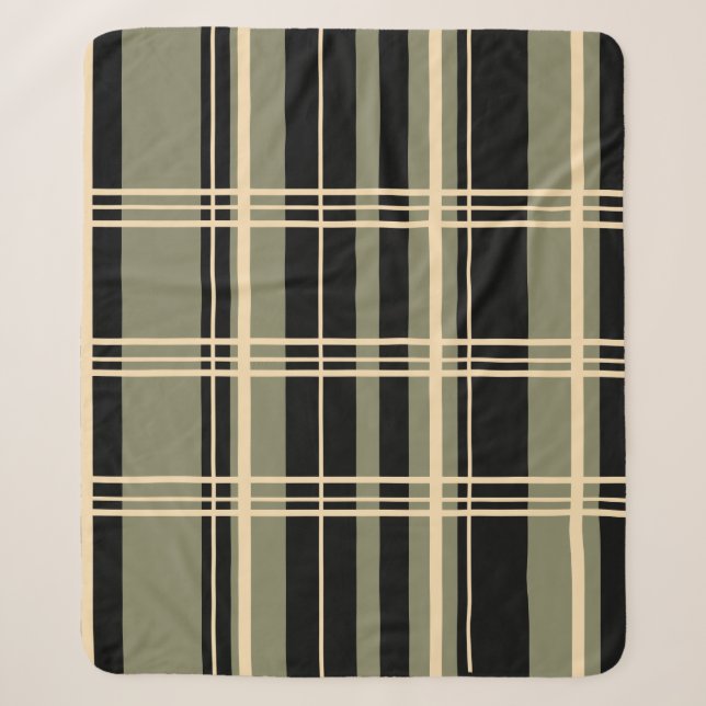 Traditionelles Kariert Schwarz, Buttercreme, Sage  Sherpadecke (Vorderseite)