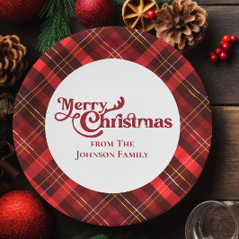 Traditionelles Kariertes Tartan Frohe Weihnachten Pappteller