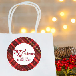 Traditionelles Kariertes Tartan Frohe Weihnachten Runder Aufkleber