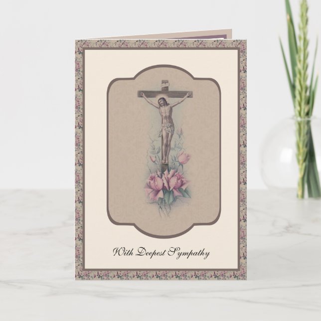 Traditionelles katholisches Beileid Rosary Crucifi Karte (Vorderseite)