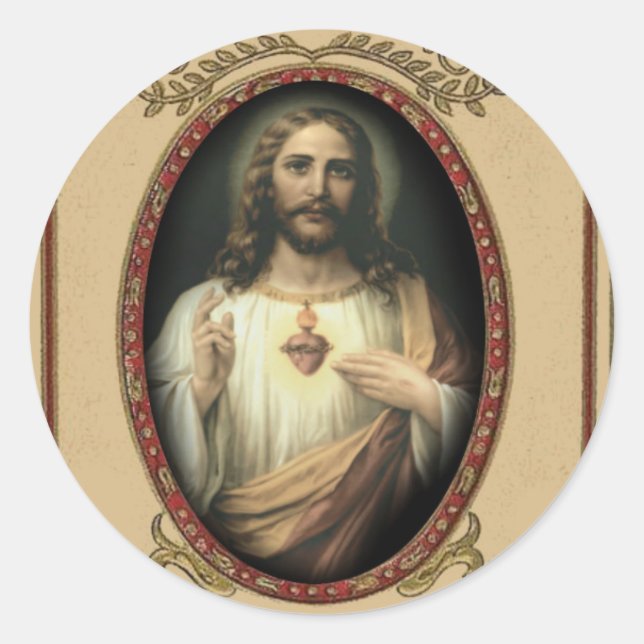 Traditionelles katholisches Heiliges Herz Jesu Runder Aufkleber (Vorderseite)