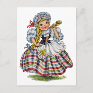 Traditionelles Kleid eines Schweizer Mädchens im V Postkarte