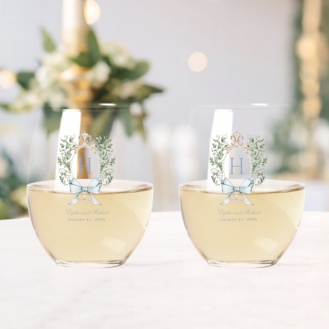 Traditionelles Leaf-Wappen mit Bow | Monografische Weinglas Ohne Stiel (Insitu (Hochzeit))