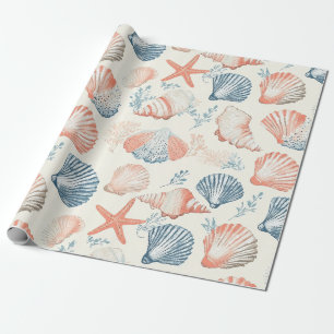 Traditionelles Meeresschalen Blau Pfirsich Elfenbe Geschenkpapier