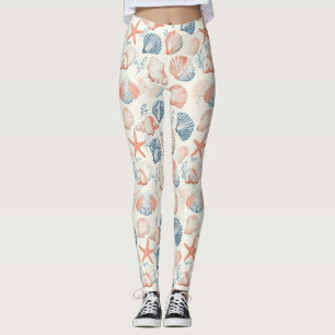 Traditionelles Meeresschalen Blau Pfirsich Elfenbe Leggings