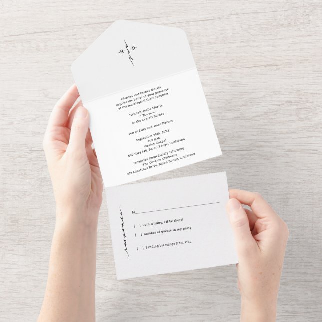 Traditionelles Mit Monogramm handgeschriebenes Chi All In One Einladung (Abreißtisch)